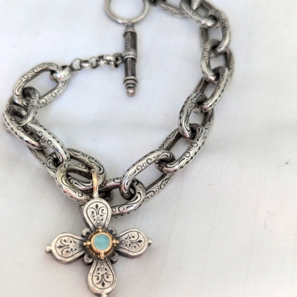 Silver And 18k Gold Bracelet with Greek Cross Pendant